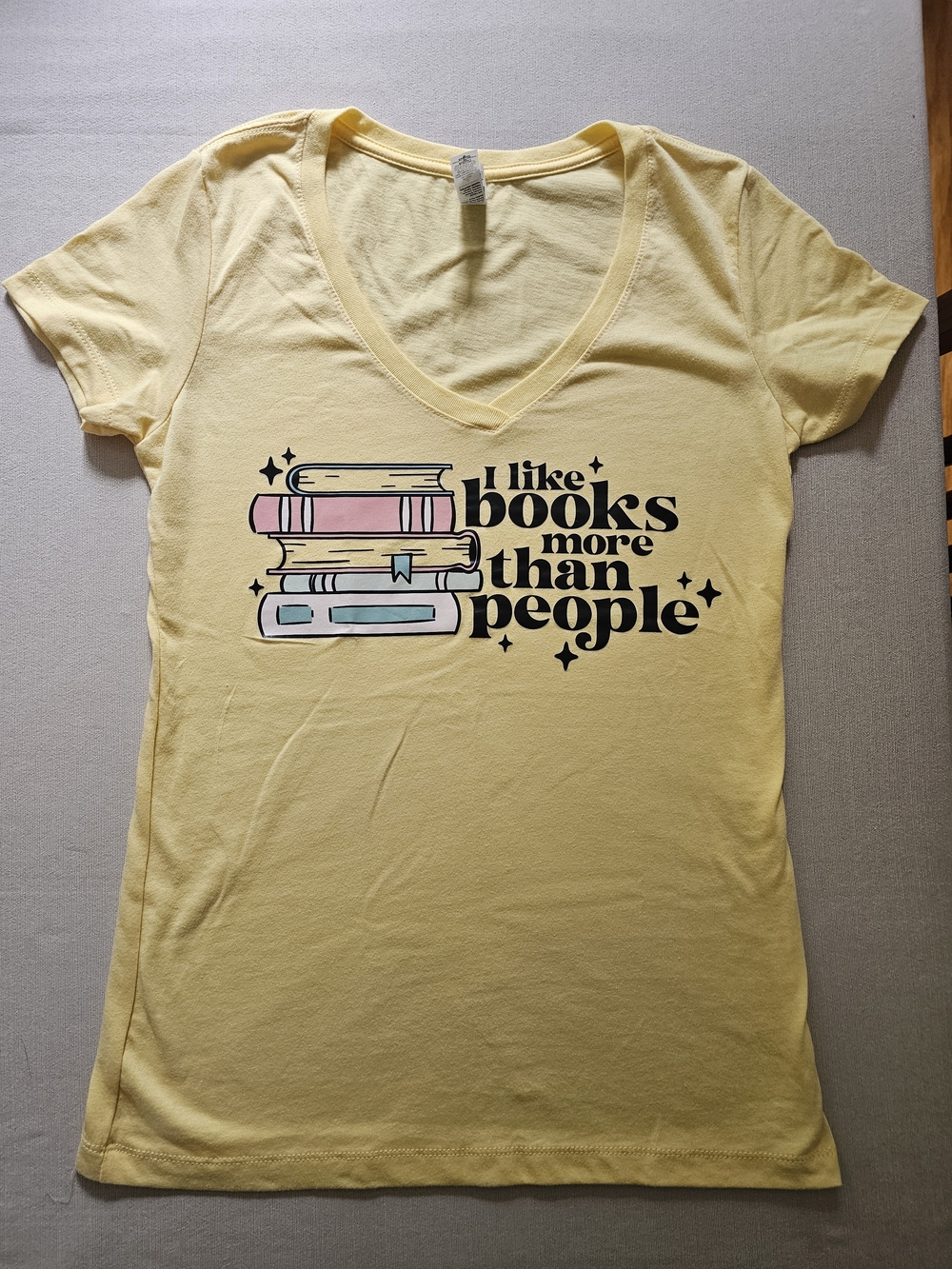 I Like Books More Than People Yellow Women's Tee Shirt Size Small
